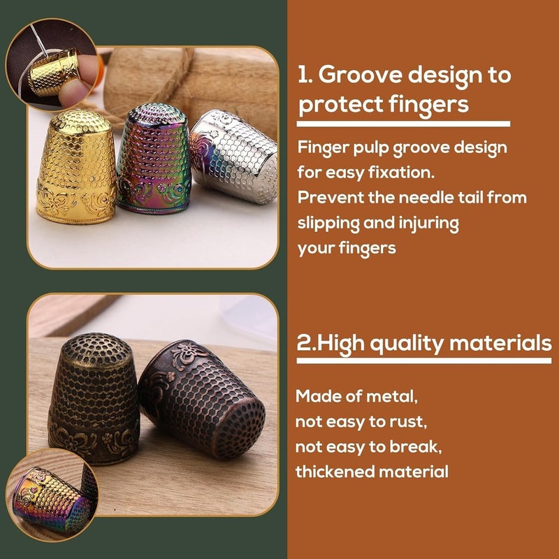 Nitlak 24 Pcs Metal Sewing Thimbles for Hand Sewing, Metal Finger Protectors, Sewing Thimble Ring with Needle Threader, Needles with Storage Container, Plastic Storage Box for Hand DIY Sewing - Image 3